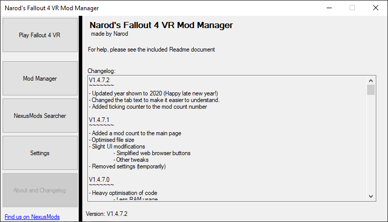 Narod's Fallout 4 VR Mod Manager v2.0.1.2 BETA VR - Fallout4 Mod データベース MOD紹介・まとめサイト