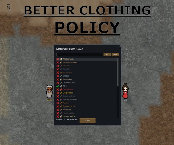 Better Clothing Policy 1.6 - RimWorld Mod データベース MOD紹介・まとめサイト