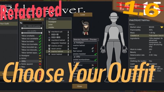 Choose Your Outfit 1.6 - RimWorld Mod データベース MOD紹介・まとめサイト