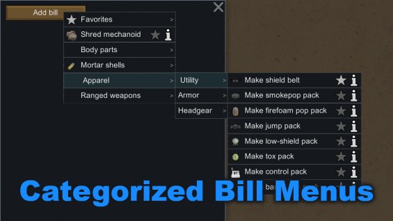 Categorized Bill Menus 1.6 - RimWorld Mod データベース MOD紹介・まとめサイト