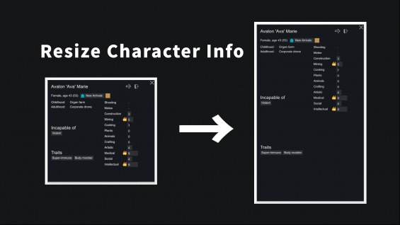 Resize Character Info 1.6 - RimWorld Mod データベース MOD紹介・まとめサイト