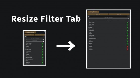 Resize Filter Tab 1.6 - RimWorld Mod データベース MOD紹介・まとめサイト