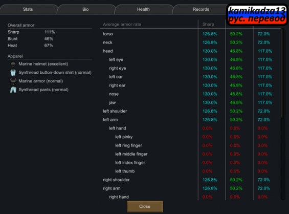 Wearing Armor Info rus 1.5 - RimWorld Mod データベース MOD紹介・まとめサイト